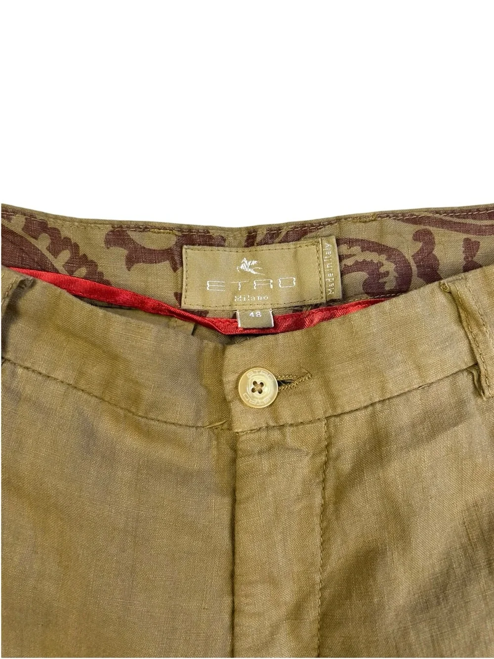 Etro Milano Tan Linen Made in Italy Pants size 48